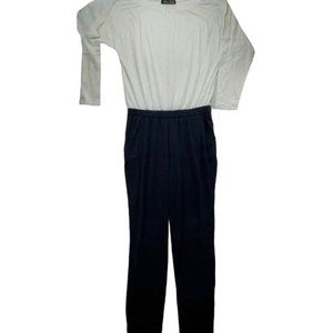 Brittany Humble jumpsuit white navy navy blue long sleeve pockets size Large